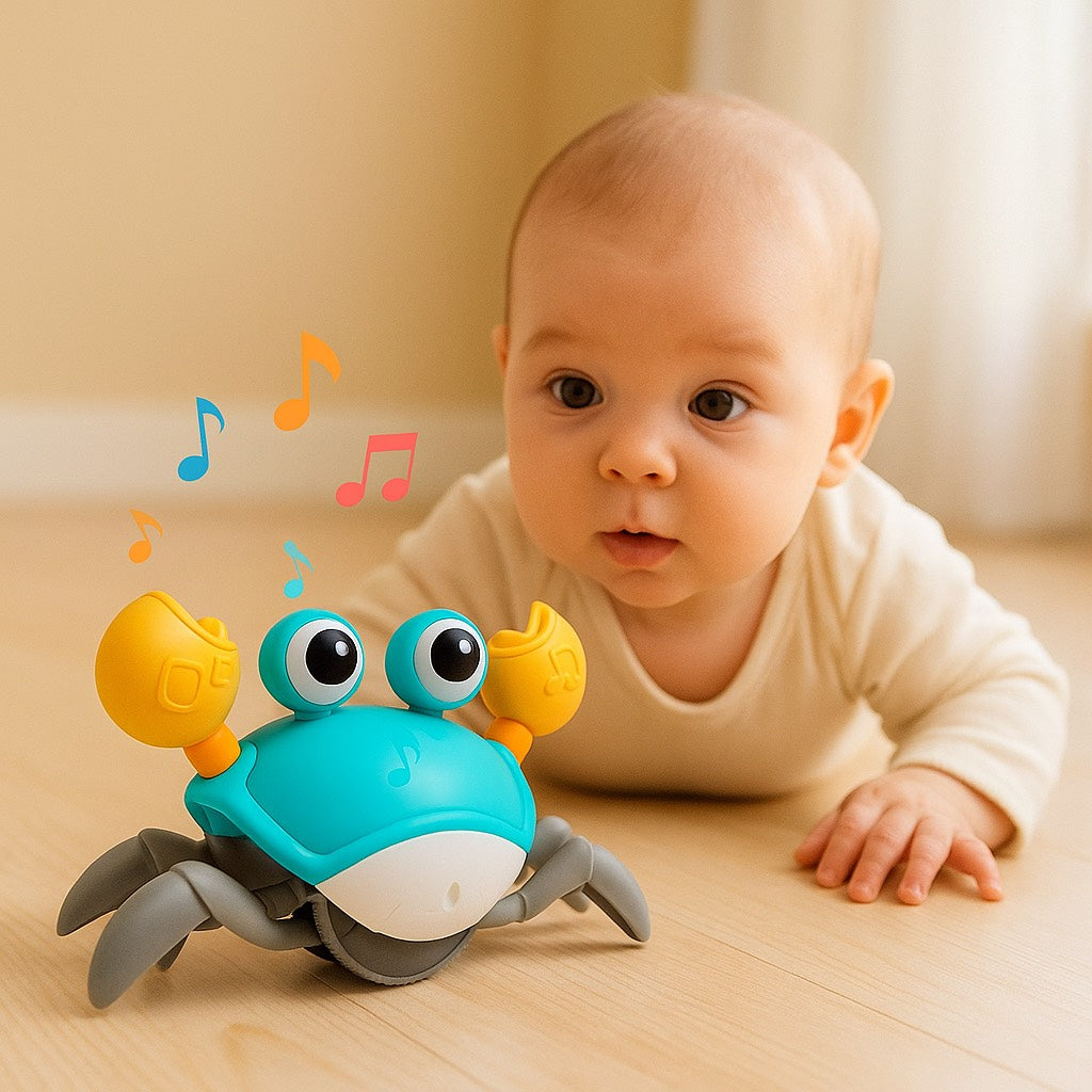 dancing crab, crawling crab, dancing crab toy, crawling crab toy, crawly crab, tummy time crab